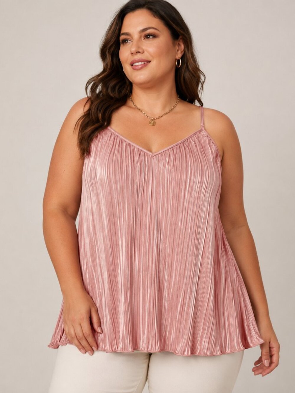 SHEIN Curve 1XL Blush Pink Pleated Satin Look Cami Tank Top Adjustable Straps